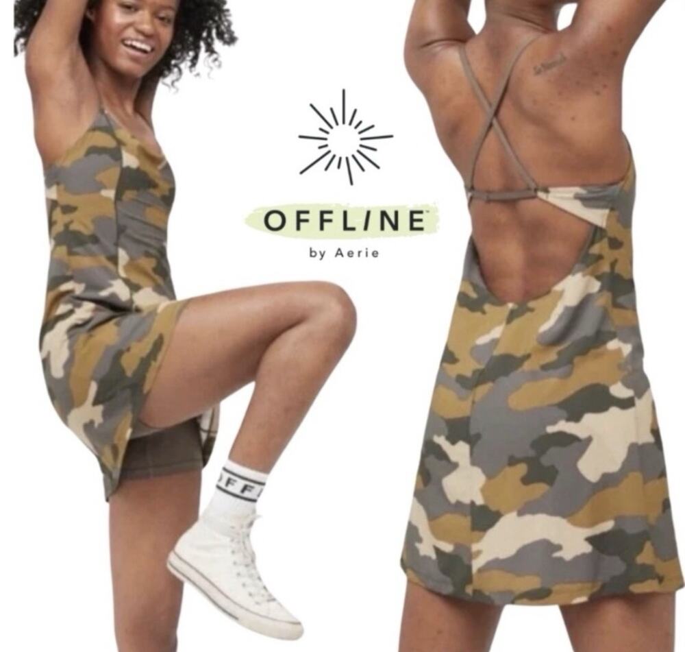 Aerie Offline Women’s Camo Active Dress Built In Shorts With Pockets Size Small